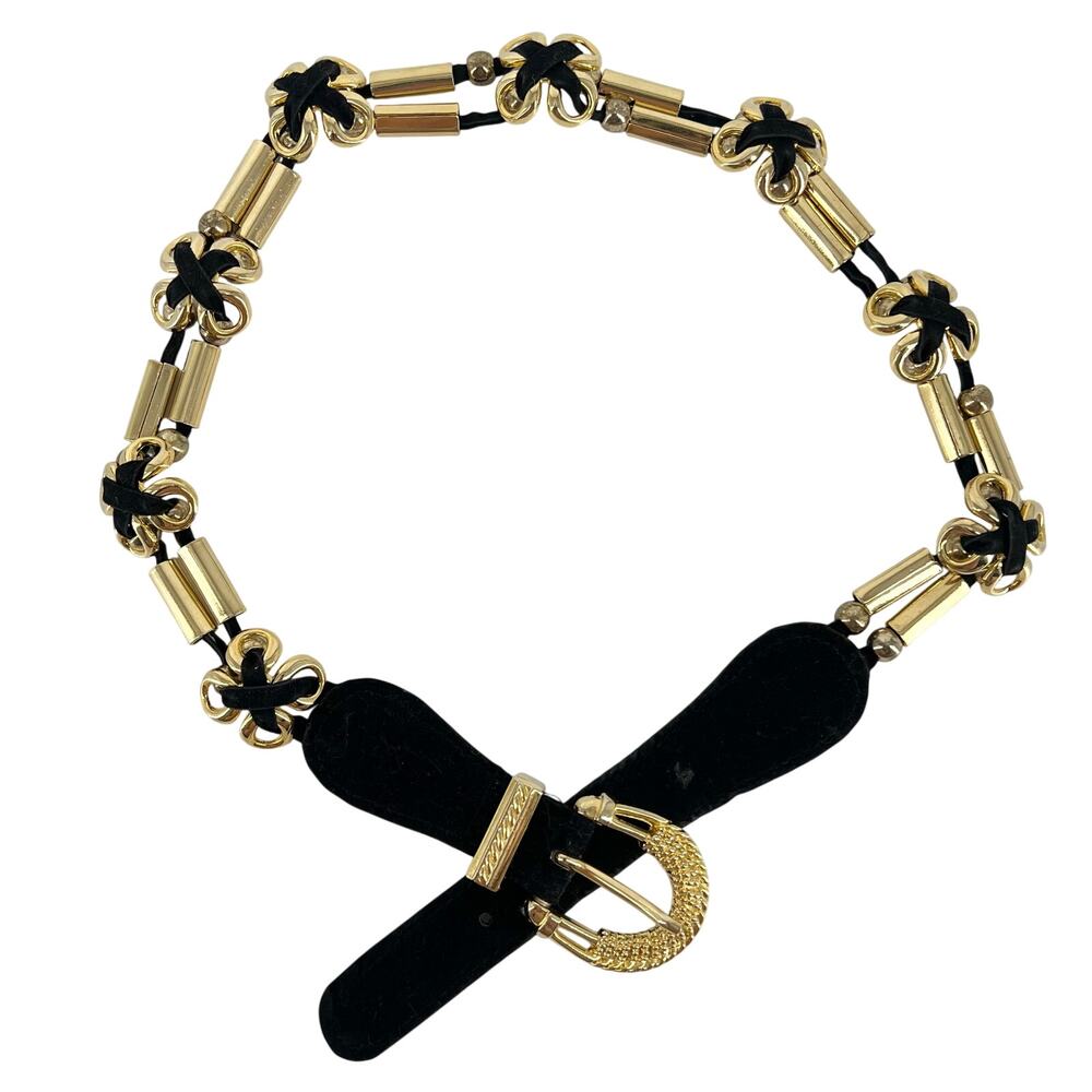80s black velvet and gold belt 1980s vintage